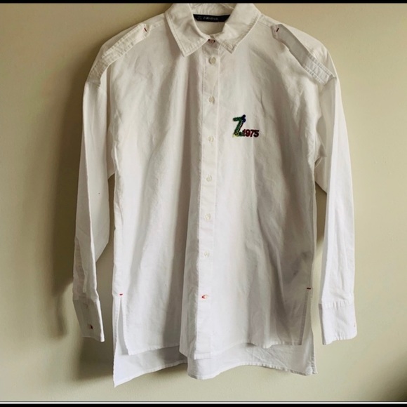 Zara NWT white button-down shirt with logo details - Picture 5 of 6